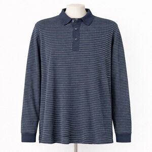 HEDGE Men's Blue White Stripe Long Sleeve Polo Shirt‎ Preppy Yacht Club NEW